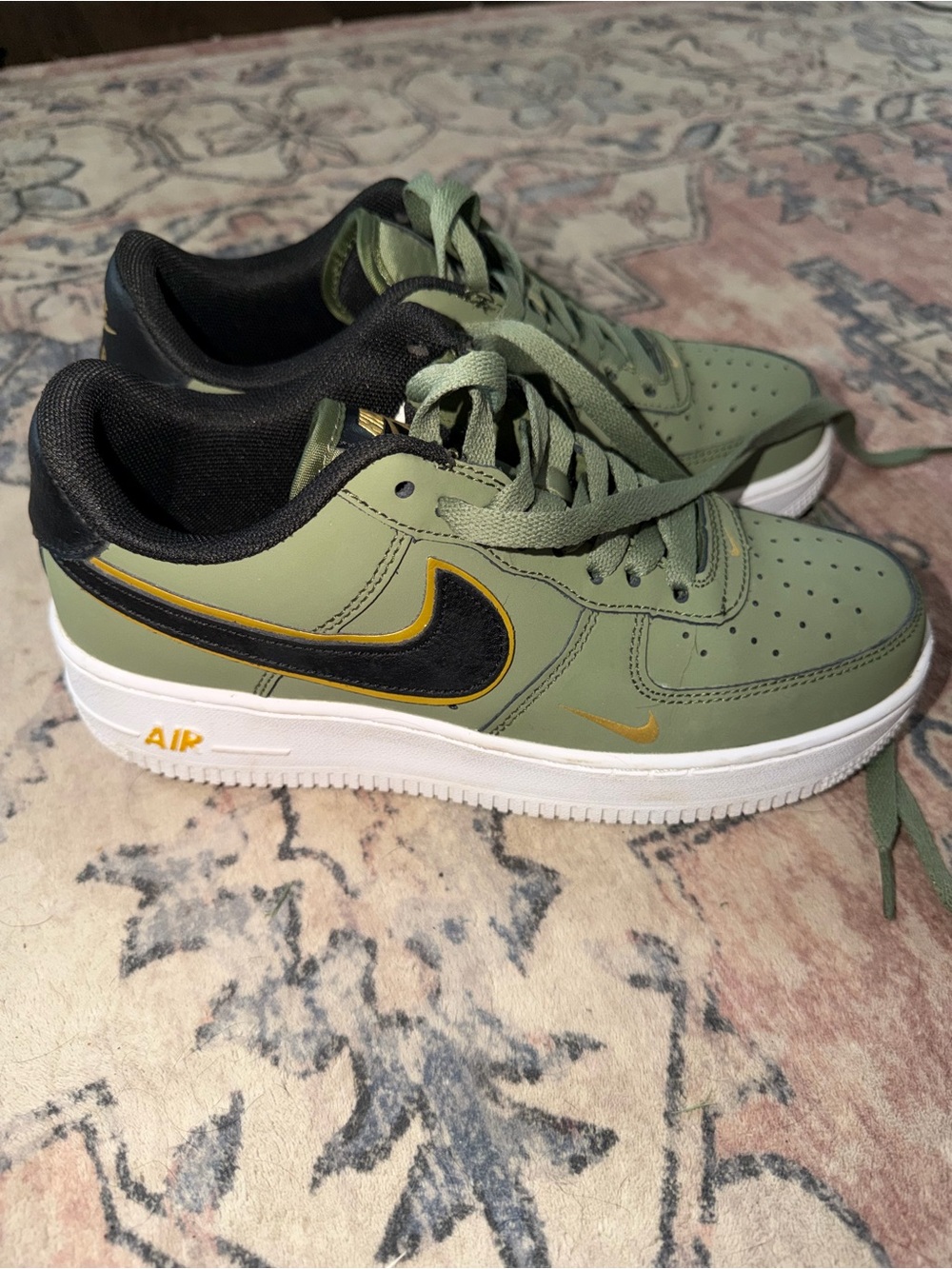 Nike Olive Green & Black Air Force 1 ‘07 Low with Gold Accents